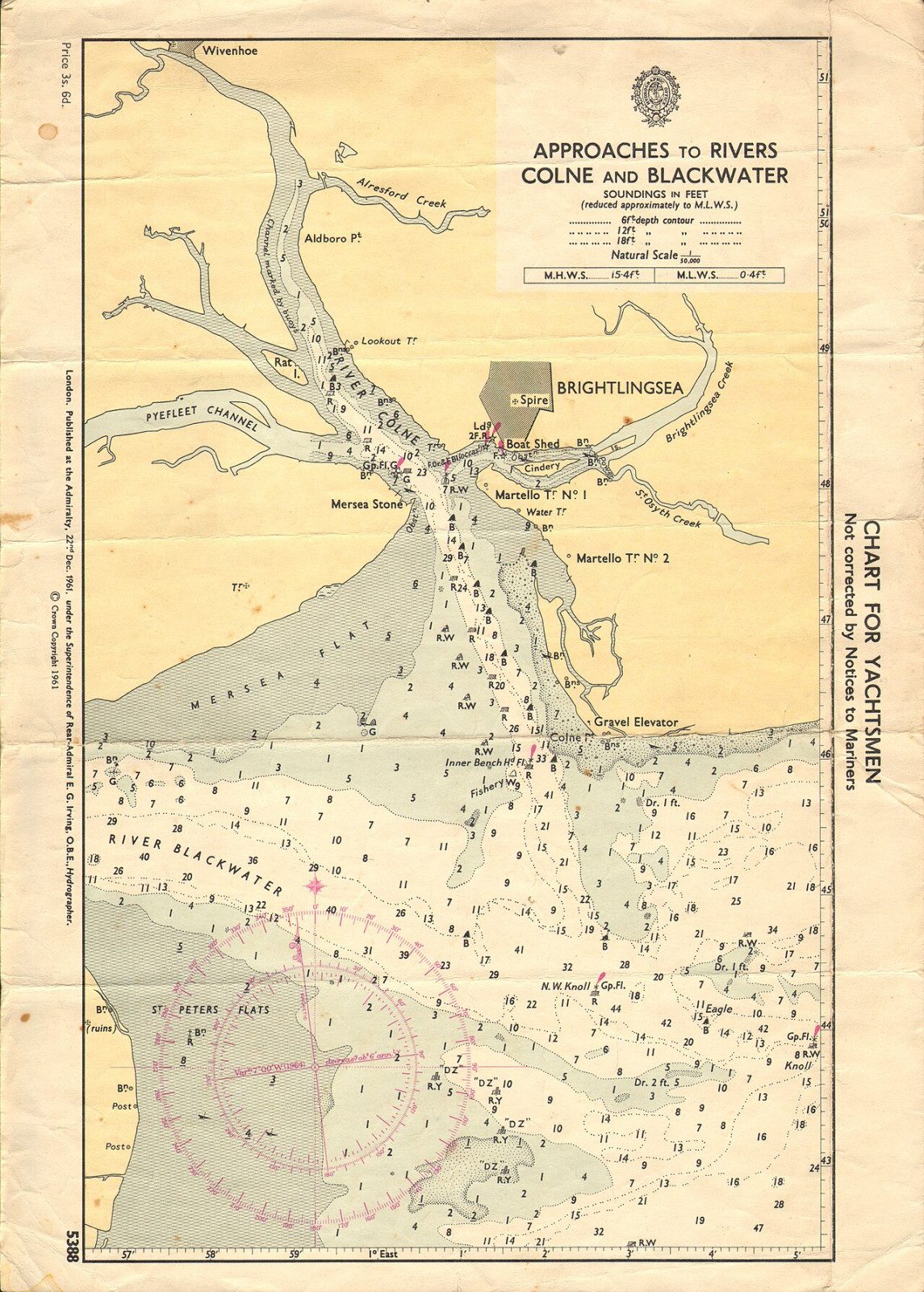 fingringhoe wick nature reserve - Admiralty Chart No 3741 (part) Approaches to Rivers Colne and Blackwater, Published 1961